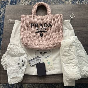 Prada Small Pink Crochet Tote Bag